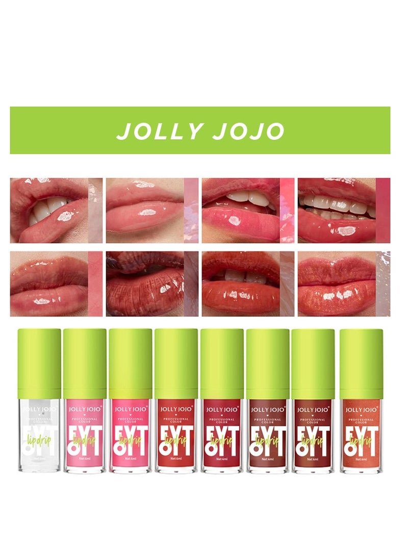 جولي جوجو مجموعة زيت الشفاه برأس فرشاة كبيرة مكونة من 8 ألوان، مرطب ومغذي للغاية، زيت توهج الشفاه بلمسة نهائية لامعة وناعمة، ملمع شفاه ملون لامع نباتي، تركيبة غير لاصقة (8 قطع) - Image 1