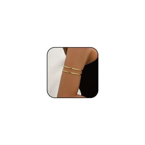 KONPJE Arm Cuff Bracelet for Women Gold Arm Cuffs Upper Arms Layered Cuff Bangle Bracelet Minimalist Armband Stackable Jewelry for Summer Beach (Regular) - Image 1