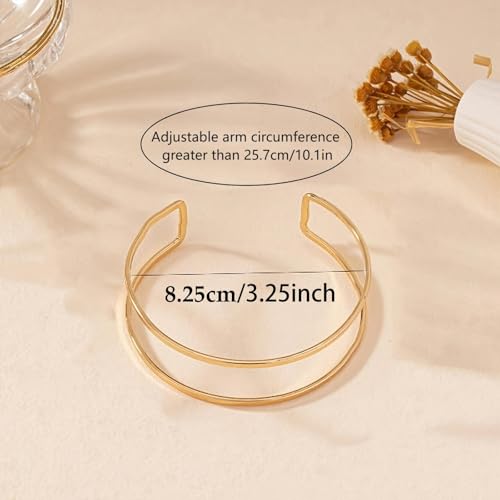 KONPJE Arm Cuff Bracelet for Women Gold Arm Cuffs Upper Arms Layered Cuff Bangle Bracelet Minimalist Armband Stackable Jewelry for Summer Beach (Regular) - Image 2