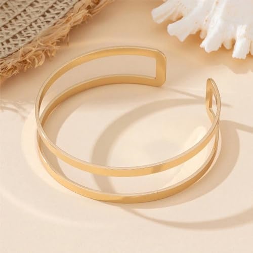 KONPJE Arm Cuff Bracelet for Women Gold Arm Cuffs Upper Arms Layered Cuff Bangle Bracelet Minimalist Armband Stackable Jewelry for Summer Beach (Regular) - Image 4