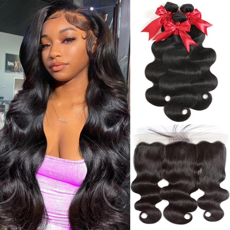 JARAMA 12A Body Wave Bundles with Frontal Human Hair 20 22 24+18 Inch Brazilian Virgin Body Wave Human Hair Weave 3 Bundles with 13x4 HD Lace Frontal Closure - Image 1