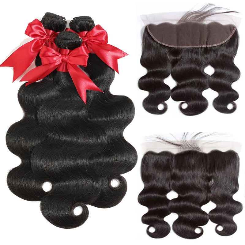 JARAMA 12A Body Wave Bundles with Frontal Human Hair 20 22 24+18 Inch Brazilian Virgin Body Wave Human Hair Weave 3 Bundles with 13x4 HD Lace Frontal Closure - Image 2