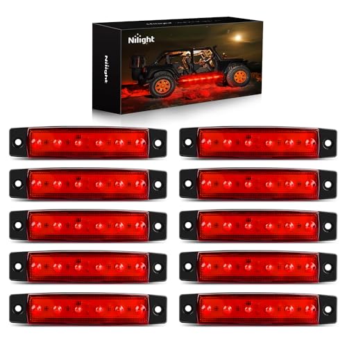Nilight 10 PCS Red 38 Inch 6 LED Side Marker Front Rear Indicator Clearance Lamp for 12V Truck Trailer RV Cab Boat Bus Lorry