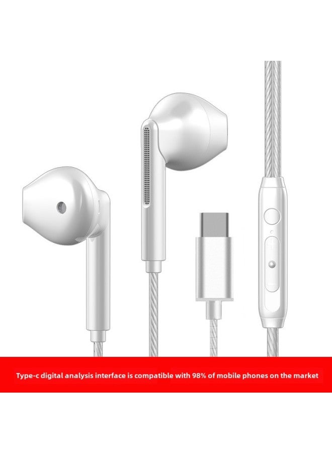 2021 In-ear Wired Headphones Subwoofer With Microphone Wire Control Game Karaoke Live Headphones Manufacturers Wholesale-Color:M22 TYP-C Digital Chip Interface White Tape Packing  - Image 1