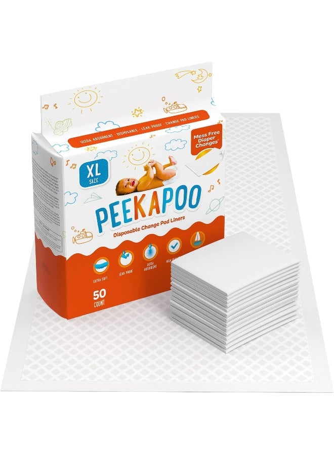 Peekapoo X-Large (30"x18") Disposable Changing Pads for Baby â€“ Portable Changing Pad Liners for Mess Free Travel, Ultra Absorbent, Waterproof and Super Soft, 50 Count - Image 1