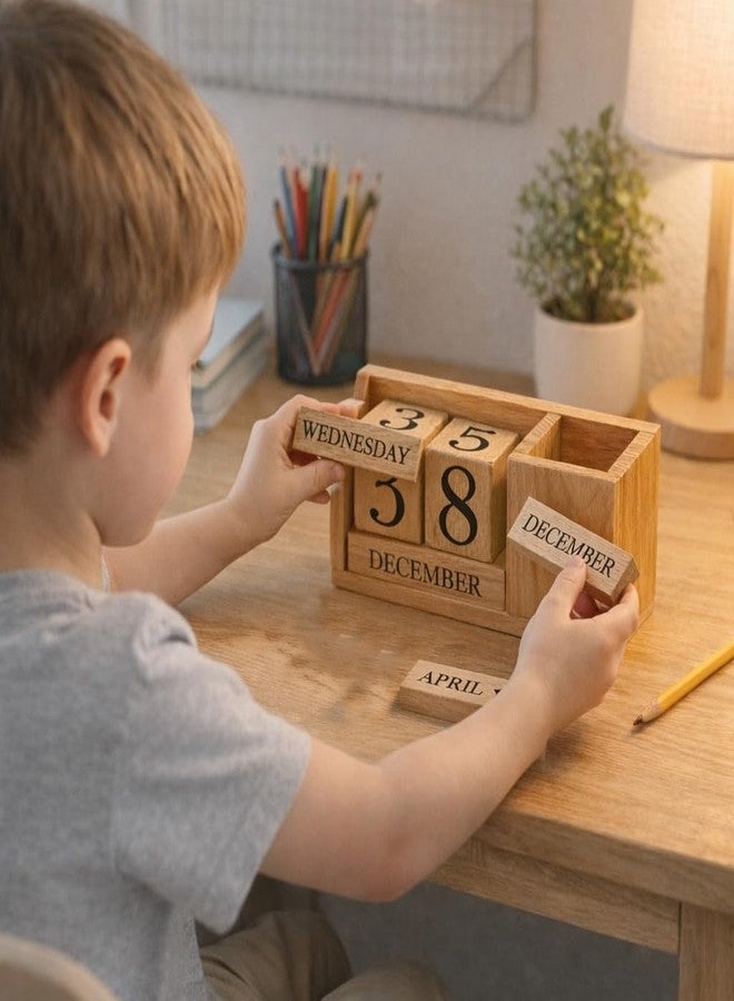 Frescorr - Calendar Block - Wooden Perpetual Desk Calendar - Home and Office Decor, 6.5 x 2.0 x 3.5 inches (Steam Beach) - Image 3