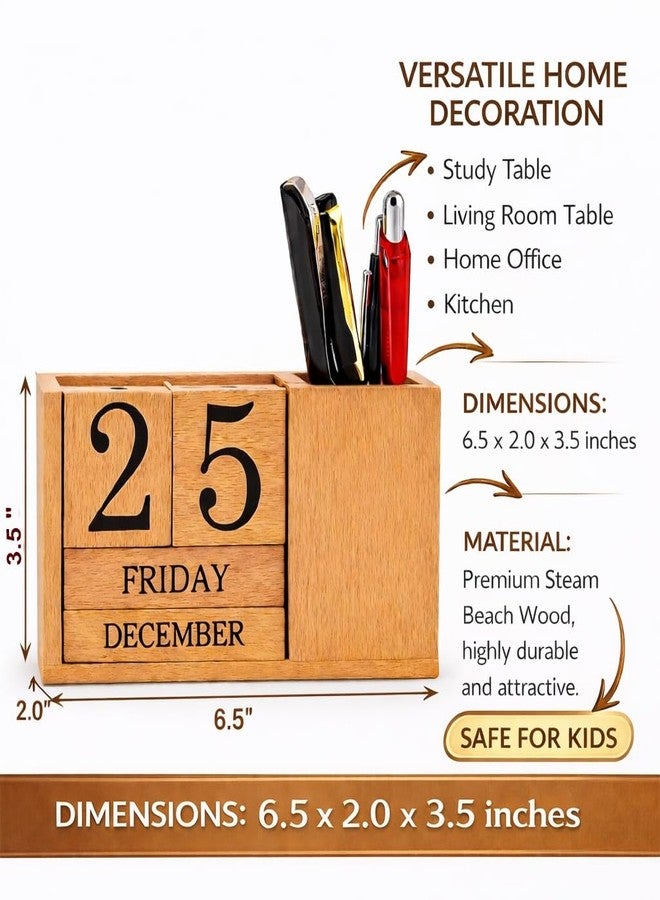 Frescorr - Calendar Block - Wooden Perpetual Desk Calendar - Home and Office Decor, 6.5 x 2.0 x 3.5 inches (Steam Beach) - Image 2