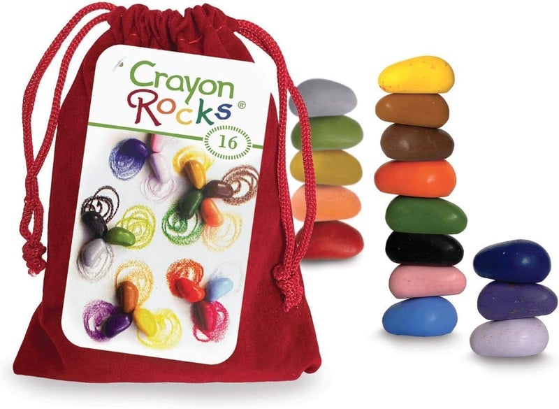 Crayon Rocks , Crayons in a Rock Shape, 16 Count, Tripod Grip Made For Handwriting Development in Kids and Toddlers, Fun & Educational, Creative Activity, Comes in a Red Velvet Bag - 16 Colors - Image 1