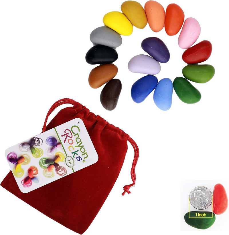 Crayon Rocks , Crayons in a Rock Shape, 16 Count, Tripod Grip Made For Handwriting Development in Kids and Toddlers, Fun & Educational, Creative Activity, Comes in a Red Velvet Bag - 16 Colors - Image 2