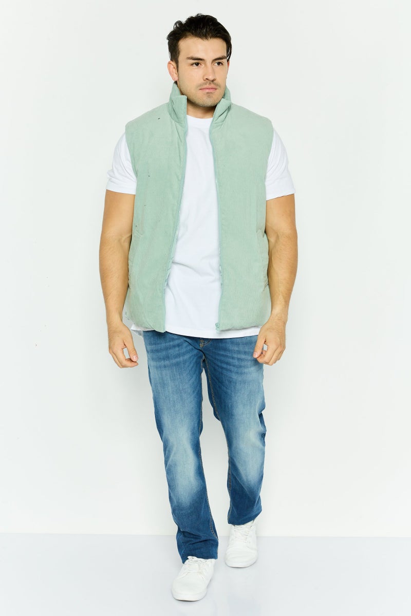 Men Corduroy Padded Vest Jacket, Sage Green