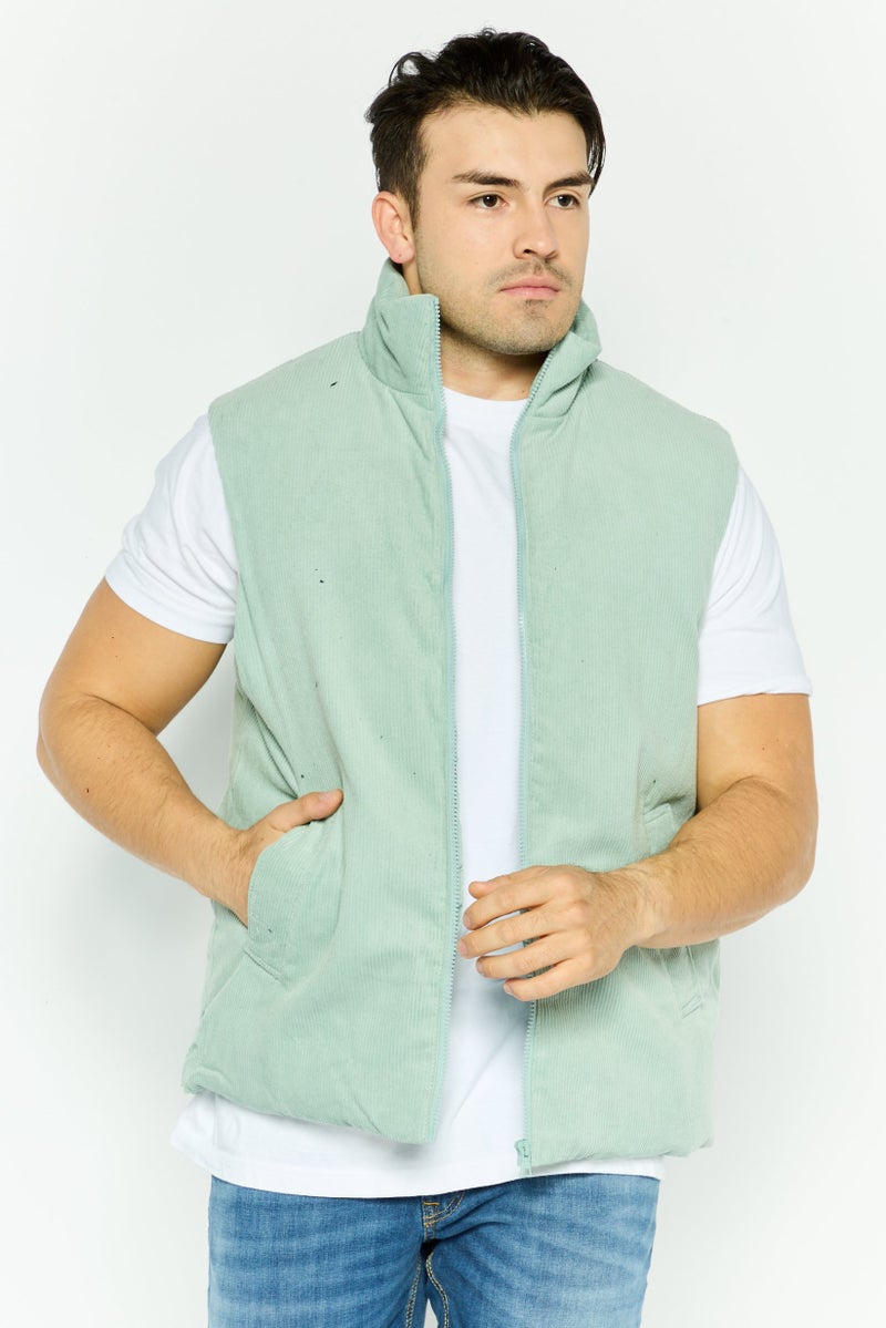 Men Corduroy Padded Vest Jacket, Sage Green