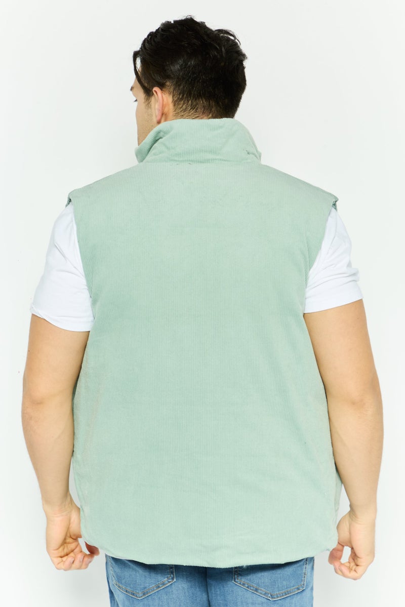 Men Corduroy Padded Vest Jacket, Sage Green