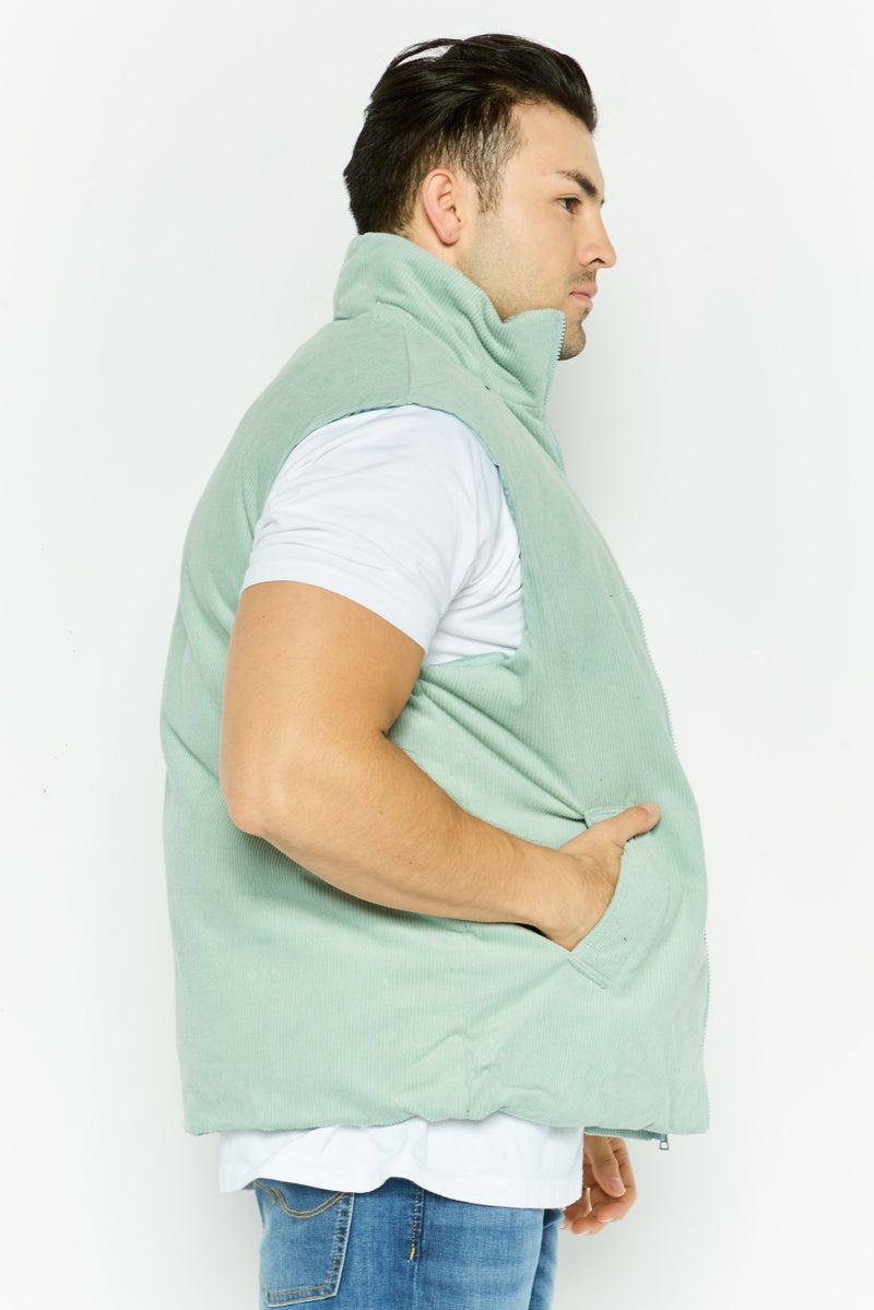 Men Corduroy Padded Vest Jacket, Sage Green