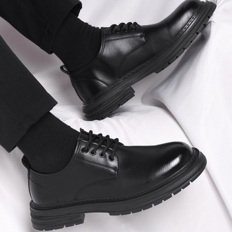Cowhide Large Size Round Toe Men''s Derby Leather Shoes Black Business Casual Formal Shoes Wedding Groom Men''s Shoes - Image 4