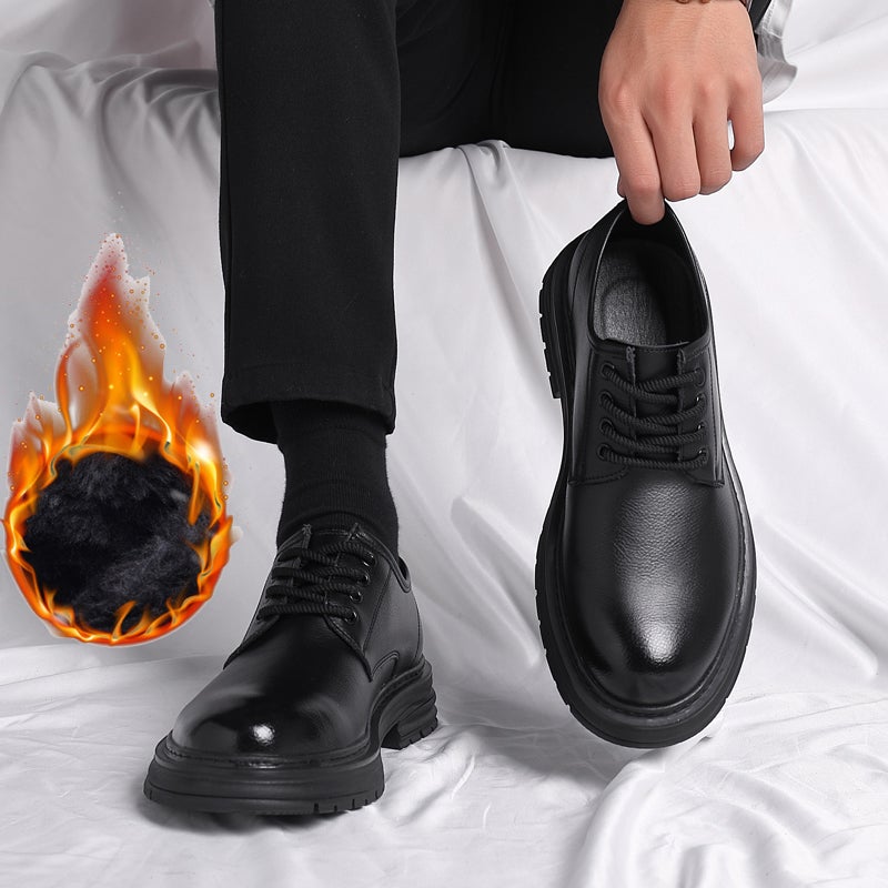 Cowhide Large Size Round Toe Men''s Derby Leather Shoes Black Business Casual Formal Shoes Wedding Groom Men''s Shoes - Image 1