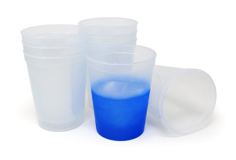 Rolling Sands 16 oz Reusable Plastic Stadium Cups 8 Pack Made in USA BPAFree Dishwasher Safe Color Changing Tumblers Frost To Blue