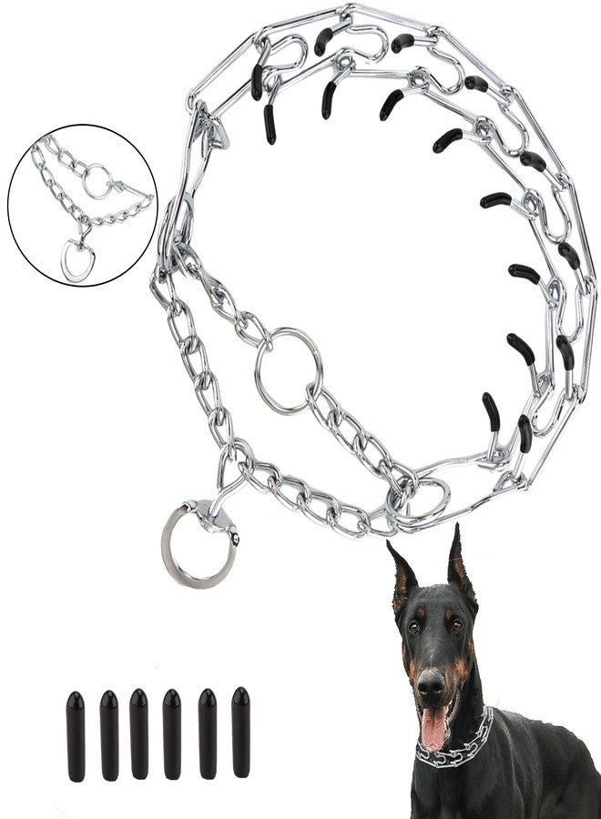 طوق تدريب الكلاب Real Fancy Prong Collar، سلسلة خانقة قابلة للتعديل، حلقات طوق ضغط مع أطراف مطاطية مريحة وإبزيم سريع الفتح للكلاب الصغيرة والمتوسطة والكبيرة (فضي - كبير جدًا) - Image 1
