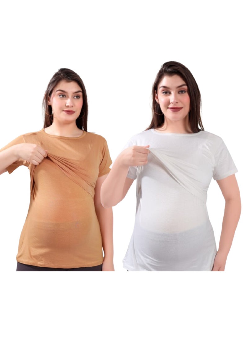 TUMMY TUMMY Maternity & Nursing Double Layered Pull-On Top Pack of 2pc  - Image 1