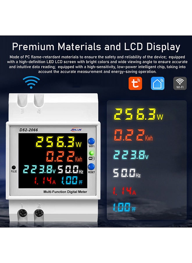 Tuya WiFi Home Intelligent Digital Display Electricity Meter DIN-Rail Voltage and Current Meter Multi-function Power Factor Frequency Metering Meters  - Image 3