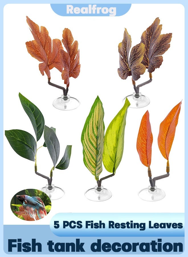 Realfrog 5PCS Fish Tank Decoration Betta Bed Leaf Hammock for Betta Fish, Lightweight and Realistic Resting Spot, For Fish Leaf Pad, Ornamental Artificial Leaf Bed Aquarium Accessories - Image 1