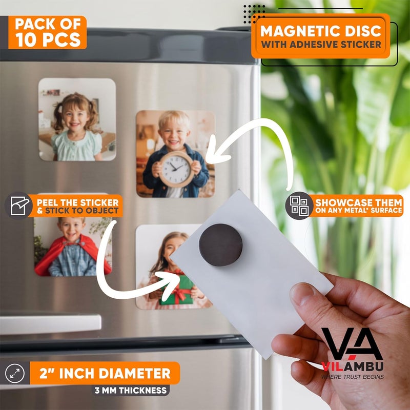 VilAmbu 2 Inch 3 mm Thick 10 PCS Self Adhesive Round Magnetic Circles Flexible Rubber Home Improvement DIY Art Craft Magnets, Fridge Photos, Whiteboard Notice Boards, Office Decorative Display (50 mm) - Image 5