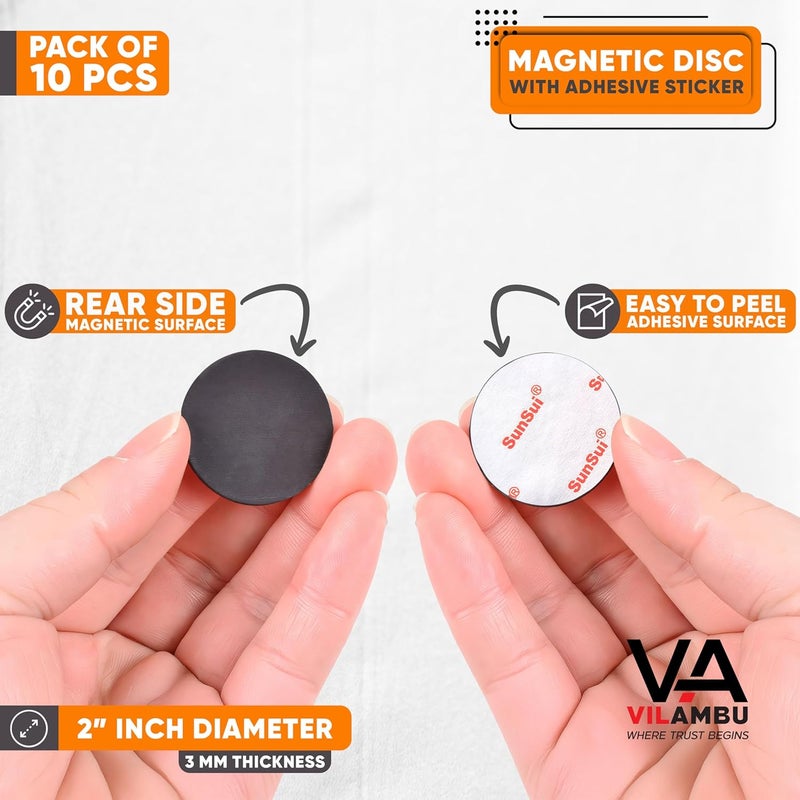 VilAmbu 2 Inch 3 mm Thick 10 PCS Self Adhesive Round Magnetic Circles Flexible Rubber Home Improvement DIY Art Craft Magnets, Fridge Photos, Whiteboard Notice Boards, Office Decorative Display (50 mm) - Image 3