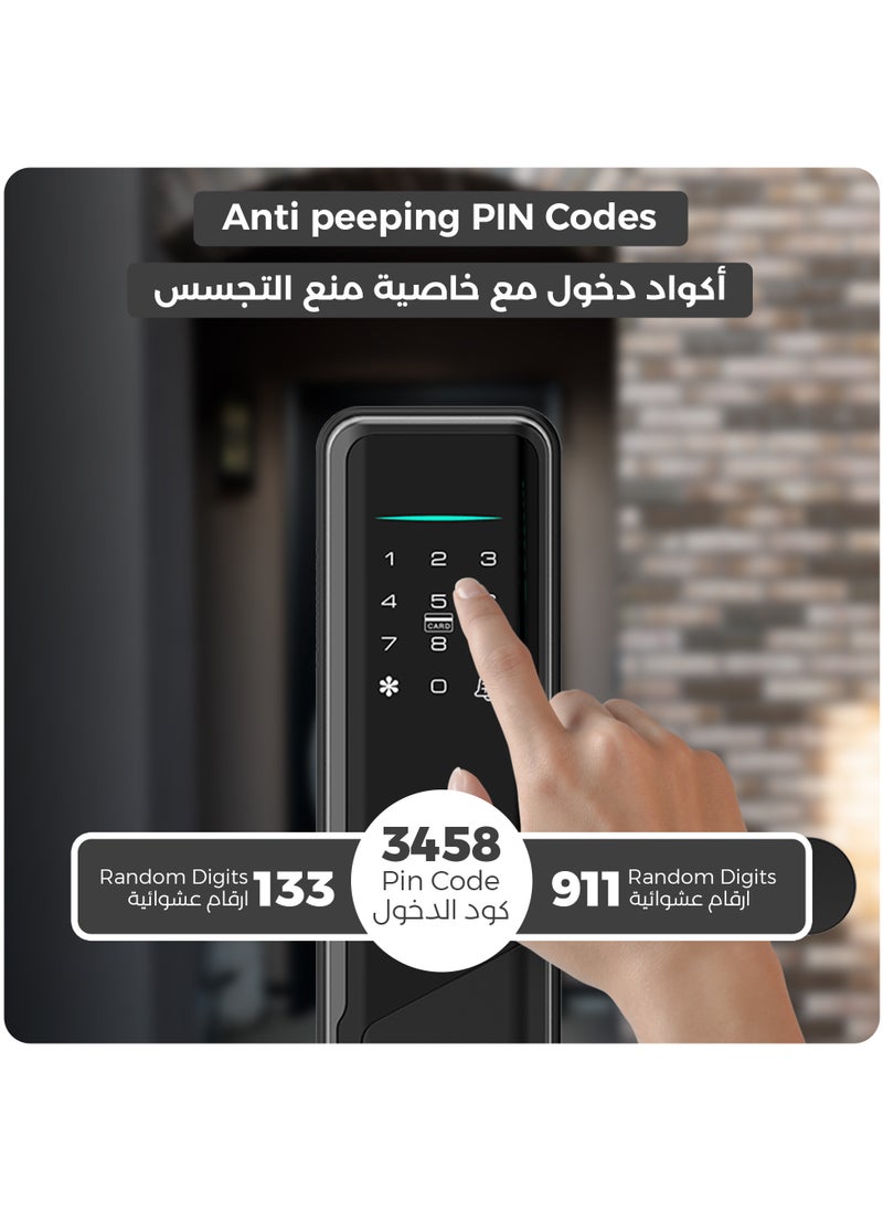 لوميف - قفل باب ذكي Lumive Guardian G12، دعم اللغة العربية، إصدار المملكة العربية السعودية Mortise 4585، التحكم في تطبيق WiFi، مناسب للأماكن الخارجية، إدخال بصمات الأصابع، كلمات المرور، Deadbolt، مفاتيح، 5 بطاقات RFID - Image 1