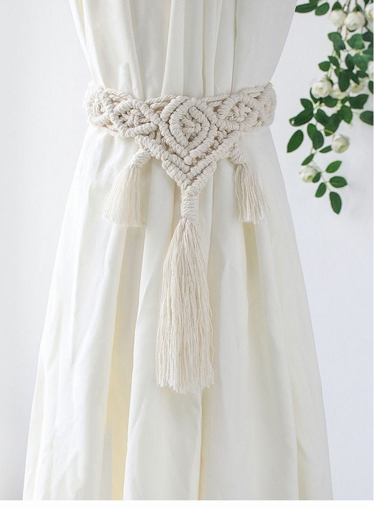 Captaintech 2 Pcs Tassel Curtain Tie, Hand Woven Tie Buckle Decor Pendant for Home Office Dormitory Farmhouse (Beige) - Image 2