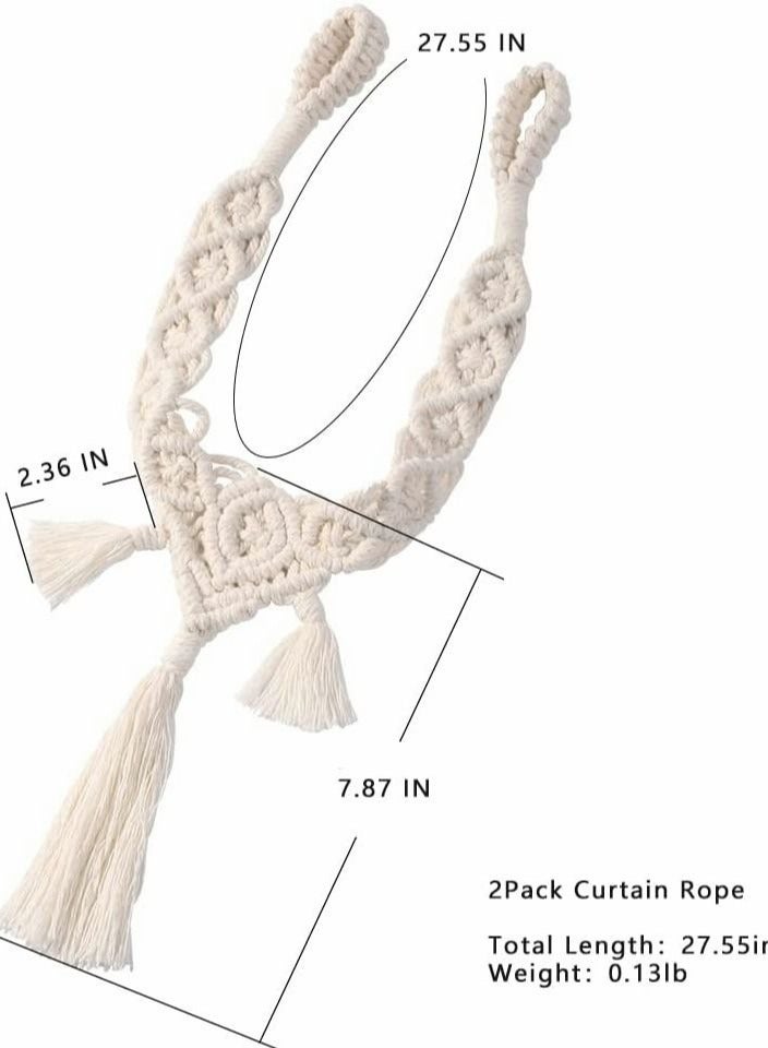 Captaintech 2 Pcs Tassel Curtain Tie, Hand Woven Tie Buckle Decor Pendant for Home Office Dormitory Farmhouse (Beige) - Image 4