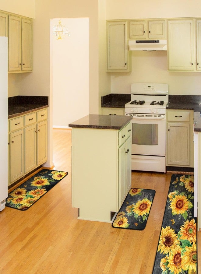 Fourluoo Sets of 3 Sunflower Kitchen Rugs and Mats Summer Non Slip Kitchen Rugs Washable Sunflower Door Mats for Floor Home Bathroom Cabin Farmhouse Decor - Image 4