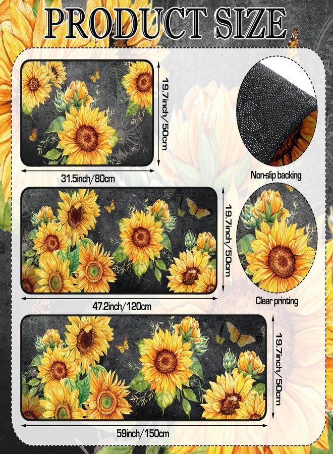 Fourluoo Sets of 3 Sunflower Kitchen Rugs and Mats Summer Non Slip Kitchen Rugs Washable Sunflower Door Mats for Floor Home Bathroom Cabin Farmhouse Decor - Image 3