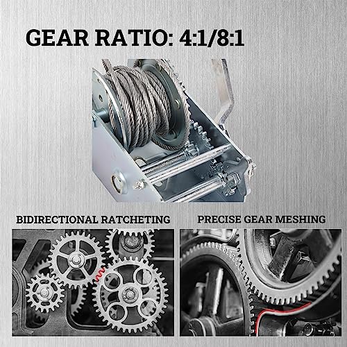 LFGUD Hand Winch Boat Trailer Winch 2500lbs Heavy Duty Hook with 33ft Steel Cable, Two Way Ratchet Manual Operated Winch for Trailers ATV UTV Boat Marine - Image 2