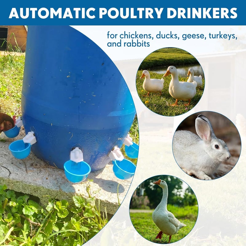 LemonRoad 30 Set Automatic Chicken Waterer Cups with 1/2" PVC Tee Fitting Chicken Drinking Bowl, Poultry Drinker Mounting Hole Opener,Water Dispenser Feeder for Duck, Goose, Pigeon(Light Blue) - Image 5