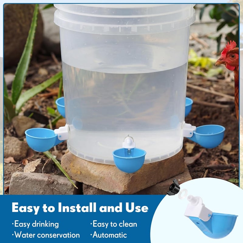 LemonRoad 30 Set Automatic Chicken Waterer Cups with 1/2" PVC Tee Fitting Chicken Drinking Bowl, Poultry Drinker Mounting Hole Opener,Water Dispenser Feeder for Duck, Goose, Pigeon(Light Blue) - Image 4