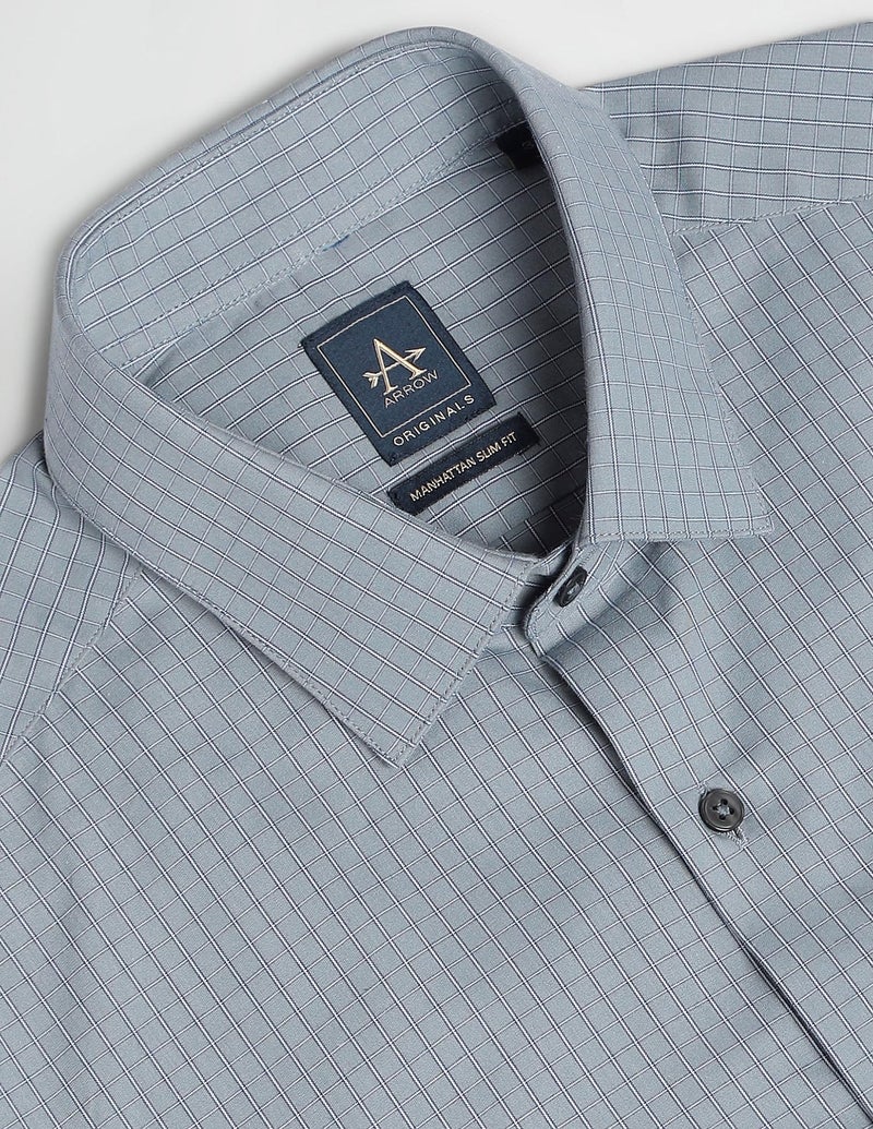 Arrow Men Slim fit Cotton Checked Long Sleeves Cutaway Collar Shirt(ARADOSH0797A_Grey_42) - Image 3