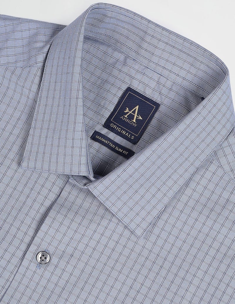 Arrow Men Slim fit Cotton Checked Long Sleeves Cutaway Collar Shirt(ARADOSH0797A_Grey_42) - Image 2