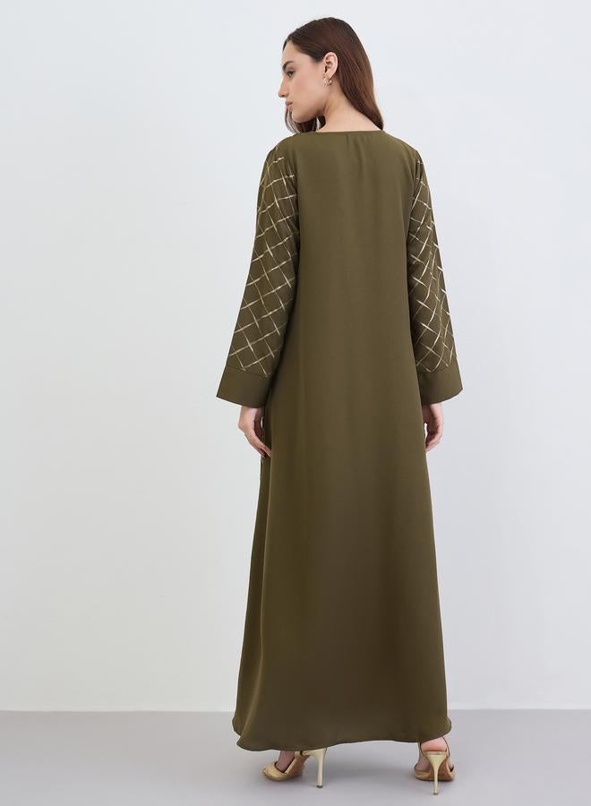 أميرة جلابية بحافة واسعة وطبعة بلون ذهبي - Image 5