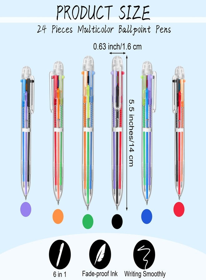 Aodaer 24 Pieces Multicolor Ballpoint Pens 0.5 mm 6 Colors Transparent Barrel Ballpoint Pen 6-in-1 Multicolor Retractable Ballpoint Pens for Office School Supplies Gifts - Image 2