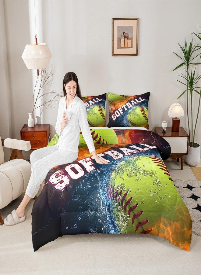 Castle Fairy 3D Softball Bedding Sets 3 Pcs,Ice and Fire Comforter for Kids Teens Adults,Boys Gamer Duvet Insert Soft Room Decor,Ball Sports Gaming Comforter Sets Full Size with 2 Pillowcase - Image 2