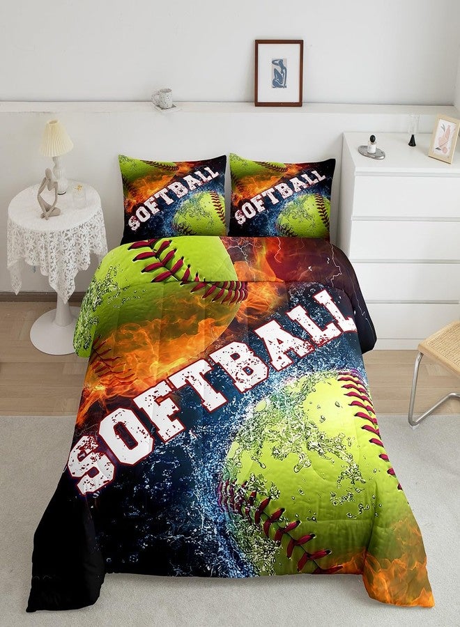 Castle Fairy 3D Softball Bedding Sets 3 Pcs,Ice and Fire Comforter for Kids Teens Adults,Boys Gamer Duvet Insert Soft Room Decor,Ball Sports Gaming Comforter Sets Full Size with 2 Pillowcase - Image 3