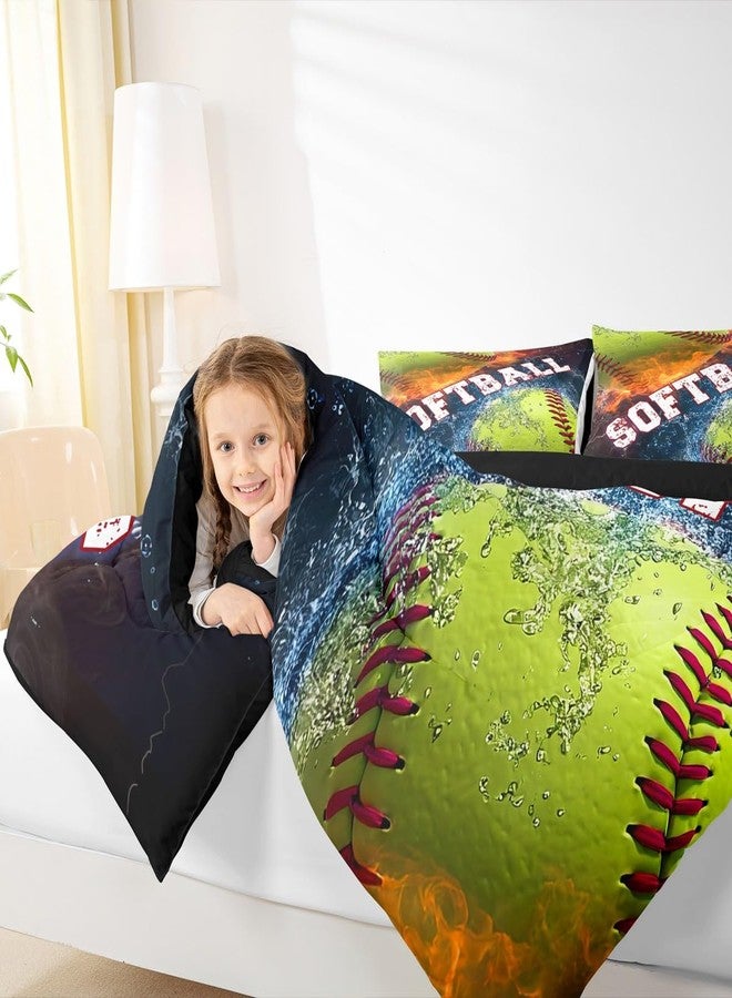 Castle Fairy 3D Softball Bedding Sets 3 Pcs,Ice and Fire Comforter for Kids Teens Adults,Boys Gamer Duvet Insert Soft Room Decor,Ball Sports Gaming Comforter Sets Full Size with 2 Pillowcase - Image 4