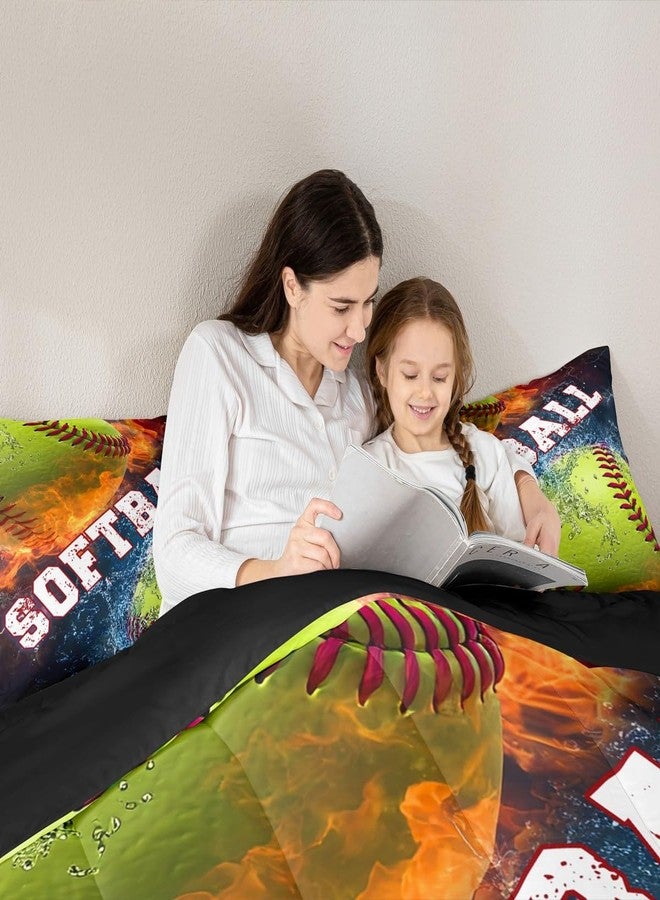 Castle Fairy 3D Softball Bedding Sets 3 Pcs,Ice and Fire Comforter for Kids Teens Adults,Boys Gamer Duvet Insert Soft Room Decor,Ball Sports Gaming Comforter Sets Full Size with 2 Pillowcase - Image 5