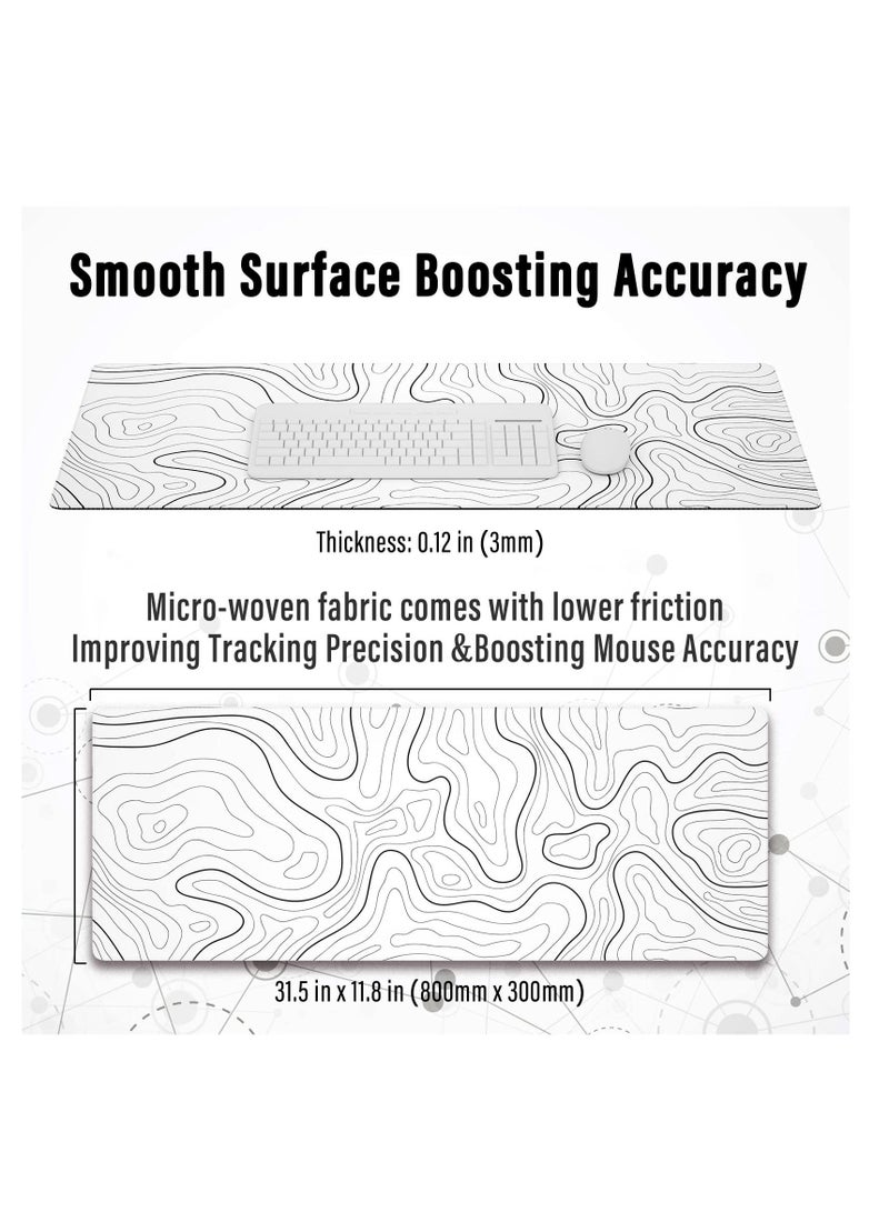Arabest Large Gaming Mouse Pad with Stitched Edges, Minimalist Topographic Map Desk Mat, Extended XL Mousepad with Anti-Slip Base, Cool Desk Pad for Keyboard and Mouse - Image 3