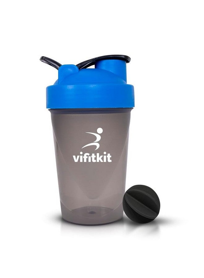 Vifitkit زجاجة فيفيتكيت المدمجة (500 مل) لاهتزاز البروتين لصالة الألعاب الرياضية، زجاجة شرب للرجال والنساء (أزرق ورمادي) - Image 1