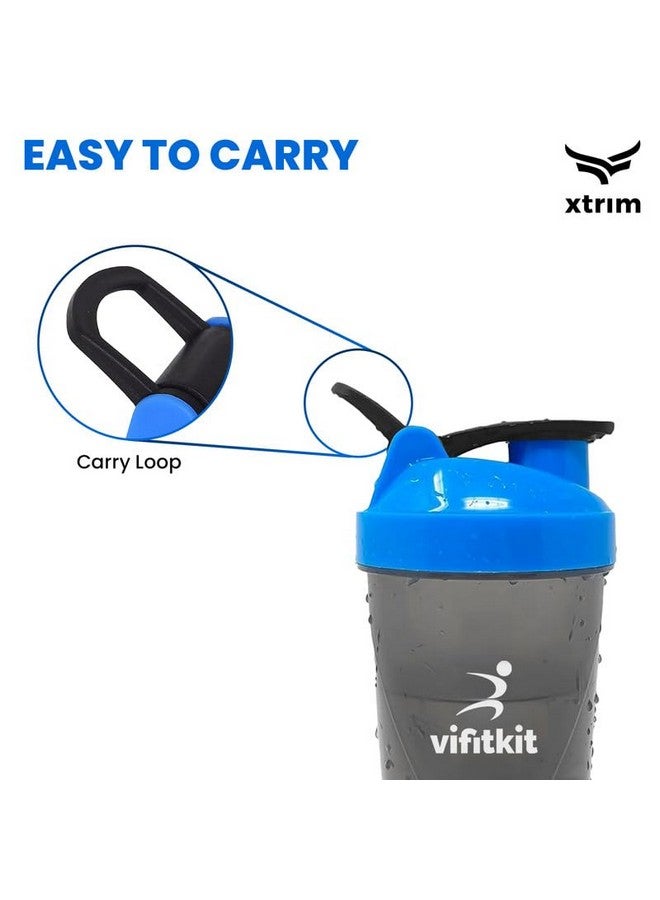 Vifitkit زجاجة فيفيتكيت المدمجة (500 مل) لاهتزاز البروتين لصالة الألعاب الرياضية، زجاجة شرب للرجال والنساء (أزرق ورمادي) - Image 5