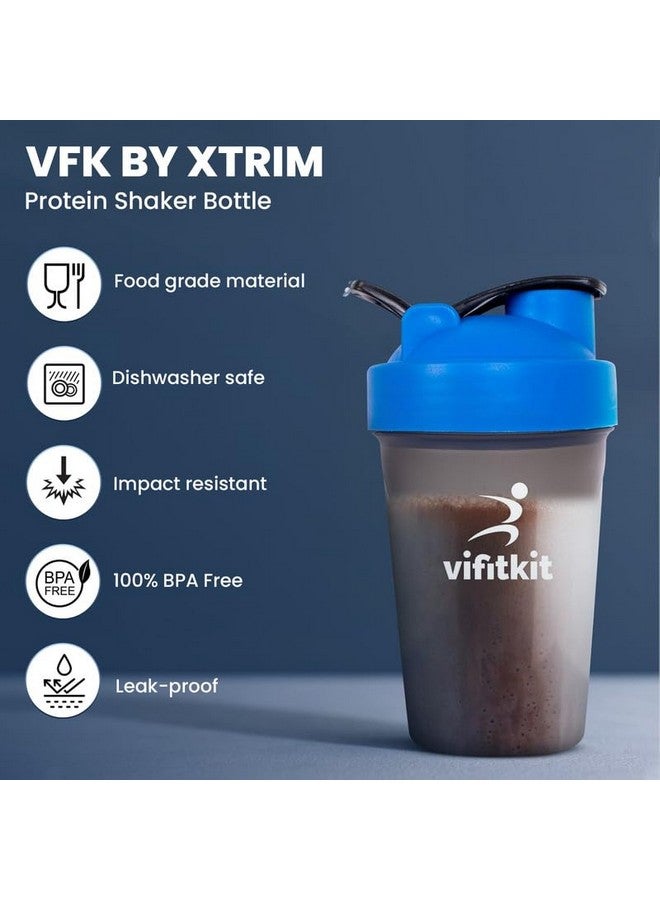 Vifitkit زجاجة فيفيتكيت المدمجة (500 مل) لاهتزاز البروتين لصالة الألعاب الرياضية، زجاجة شرب للرجال والنساء (أزرق ورمادي) - Image 2
