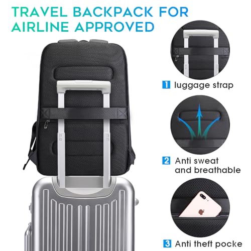 BANGE Business Smart Backpack Waterproof fit 15.6 Inch Laptop Backpack with USB Charging Port,Travel Durable Backpack (Light Blue(three Pocket), Medium) - Image 5