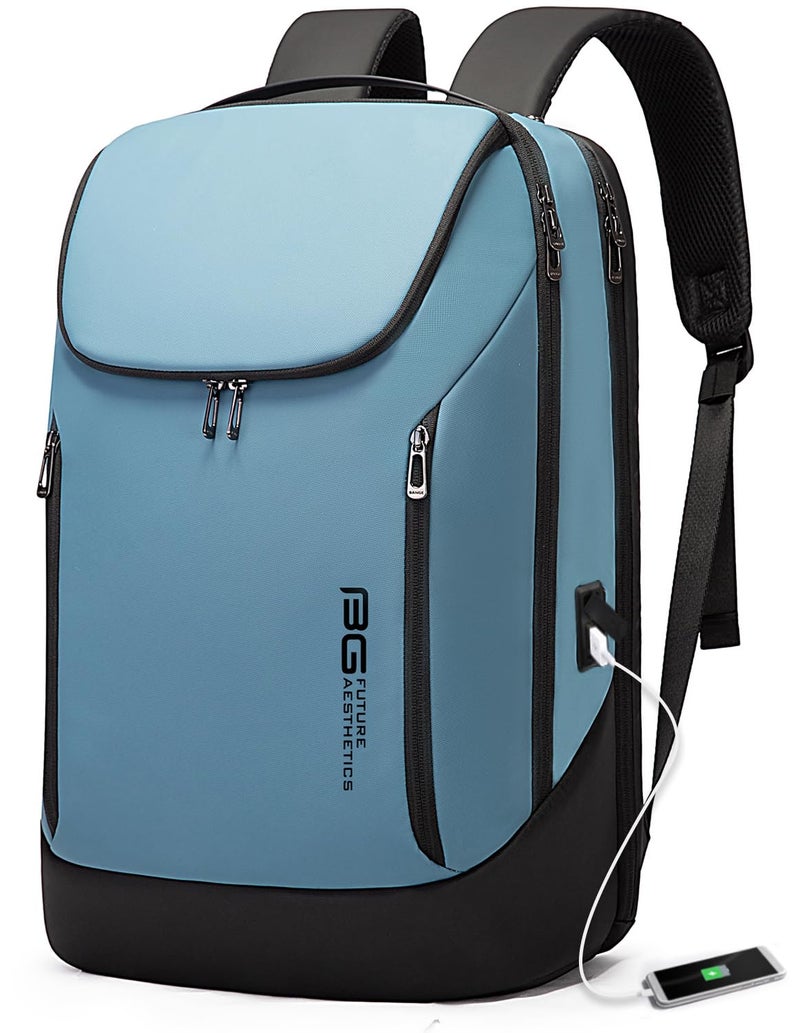 BANGE Business Smart Backpack Waterproof fit 15.6 Inch Laptop Backpack with USB Charging Port,Travel Durable Backpack (Light Blue(three Pocket), Medium) - Image 1