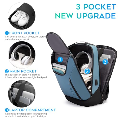 BANGE Business Smart Backpack Waterproof fit 15.6 Inch Laptop Backpack with USB Charging Port,Travel Durable Backpack (Light Blue(three Pocket), Medium) - Image 2