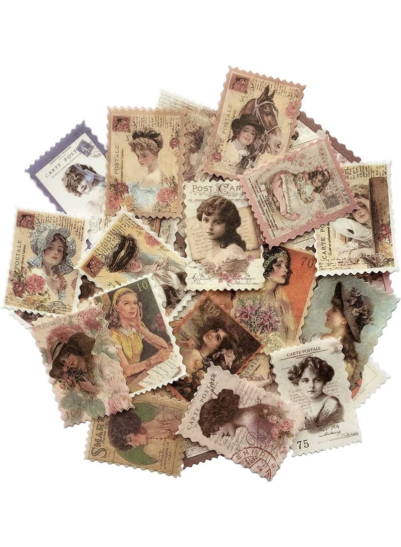 SOLARAE 60 قطعة ملصقات طوابع بريدية عتيقة - ورق ديكور جمالي لكتب القصاصات، اليوميات، المخططات وأعمال الأطفال اليدوية - Image 1